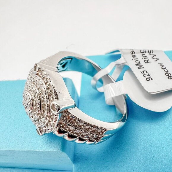 925 Sterling Sliver Moissanite Designer Circle Ring, 0.99ctw VVS Stones Hip Hop - Picture 7 of 8